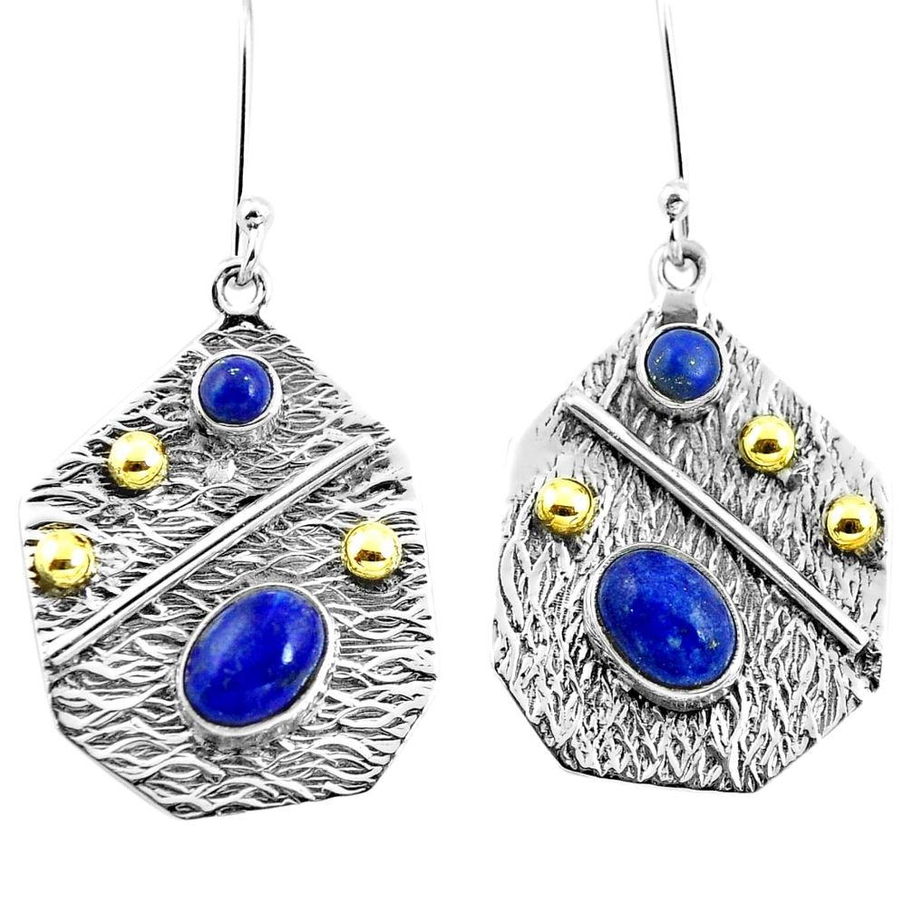 Victorian natural blue lapis lazuli 925 silver two tone dangle earrings m84077