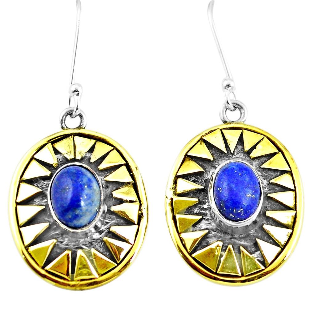 925 sterling silver victorian natural blue lapis lazuli two tone earrings m84090