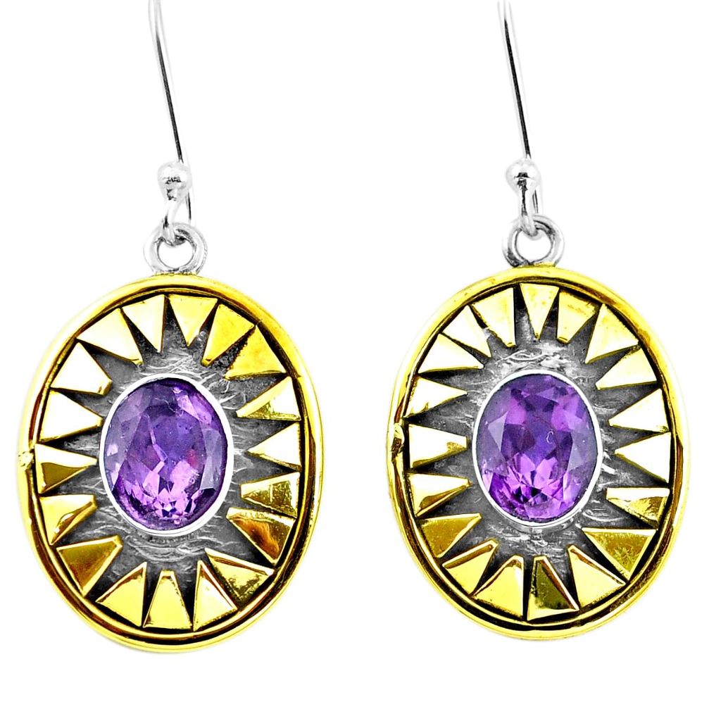 Victorian natural purple amethyst 925 silver two tone earrings m84091