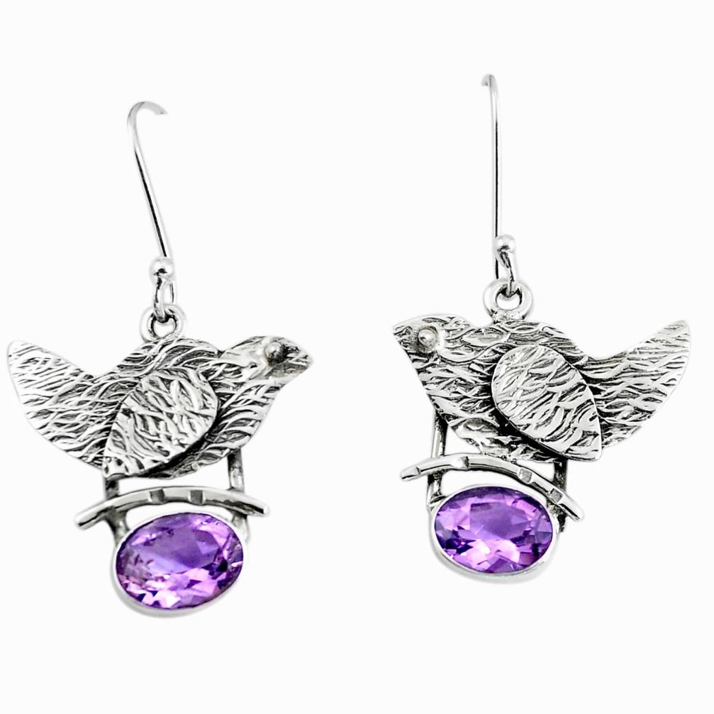 Natural purple amethyst 925 silver two tone dangle earrings jewelry m84106