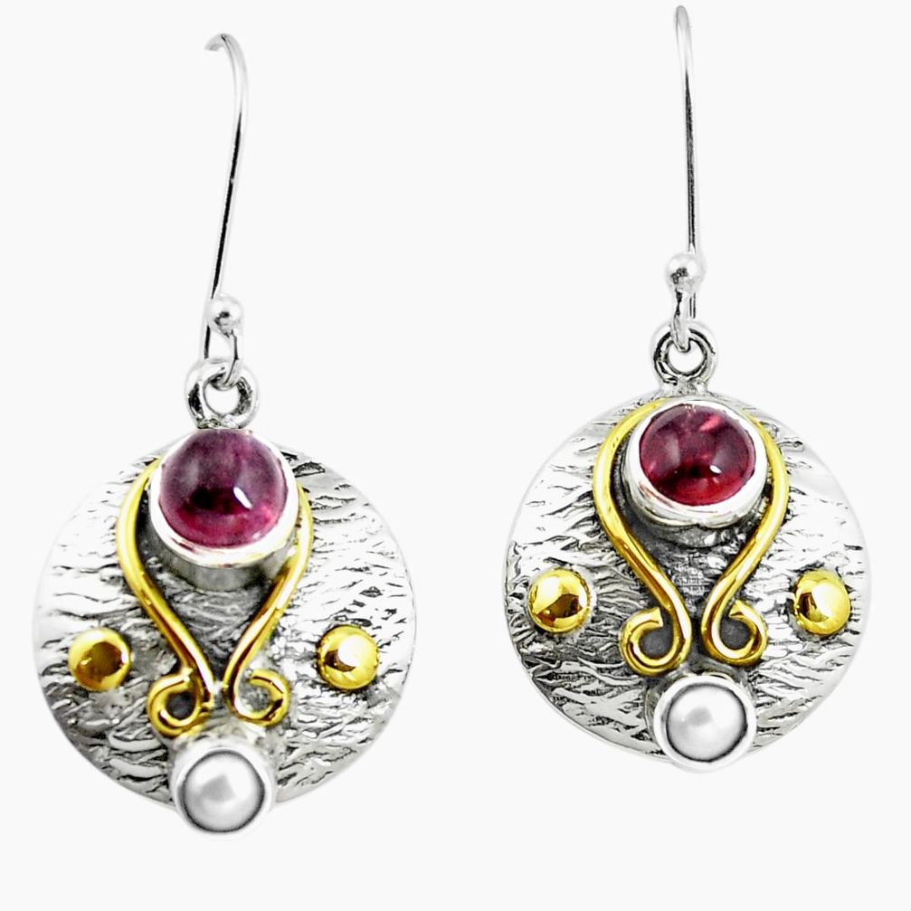 Natural purple amethyst pearl 925 silver two tone dangle earrings m84113