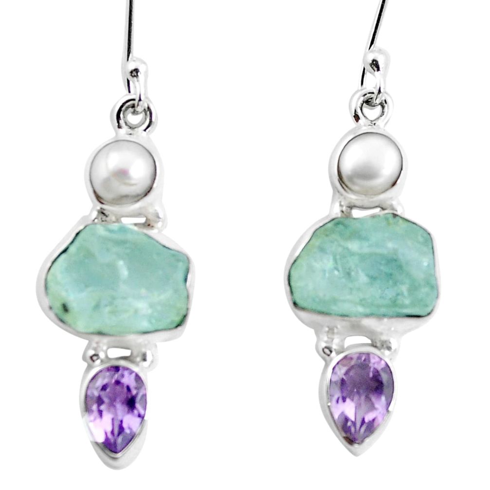 925 silver natural aqua aquamarine rough amethyst dangle earrings m85344