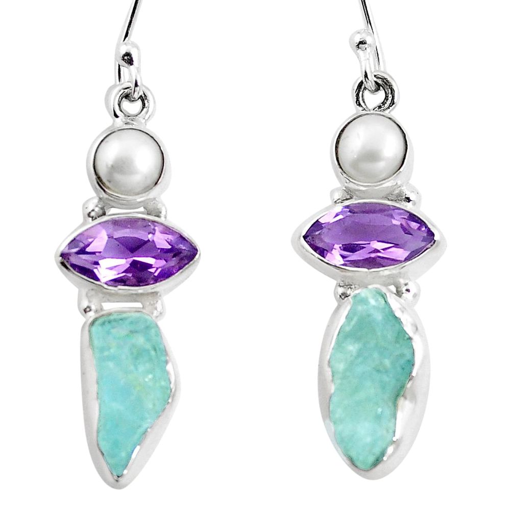 Natural aqua aquamarine rough pearl 925 silver dangle earrings m85346