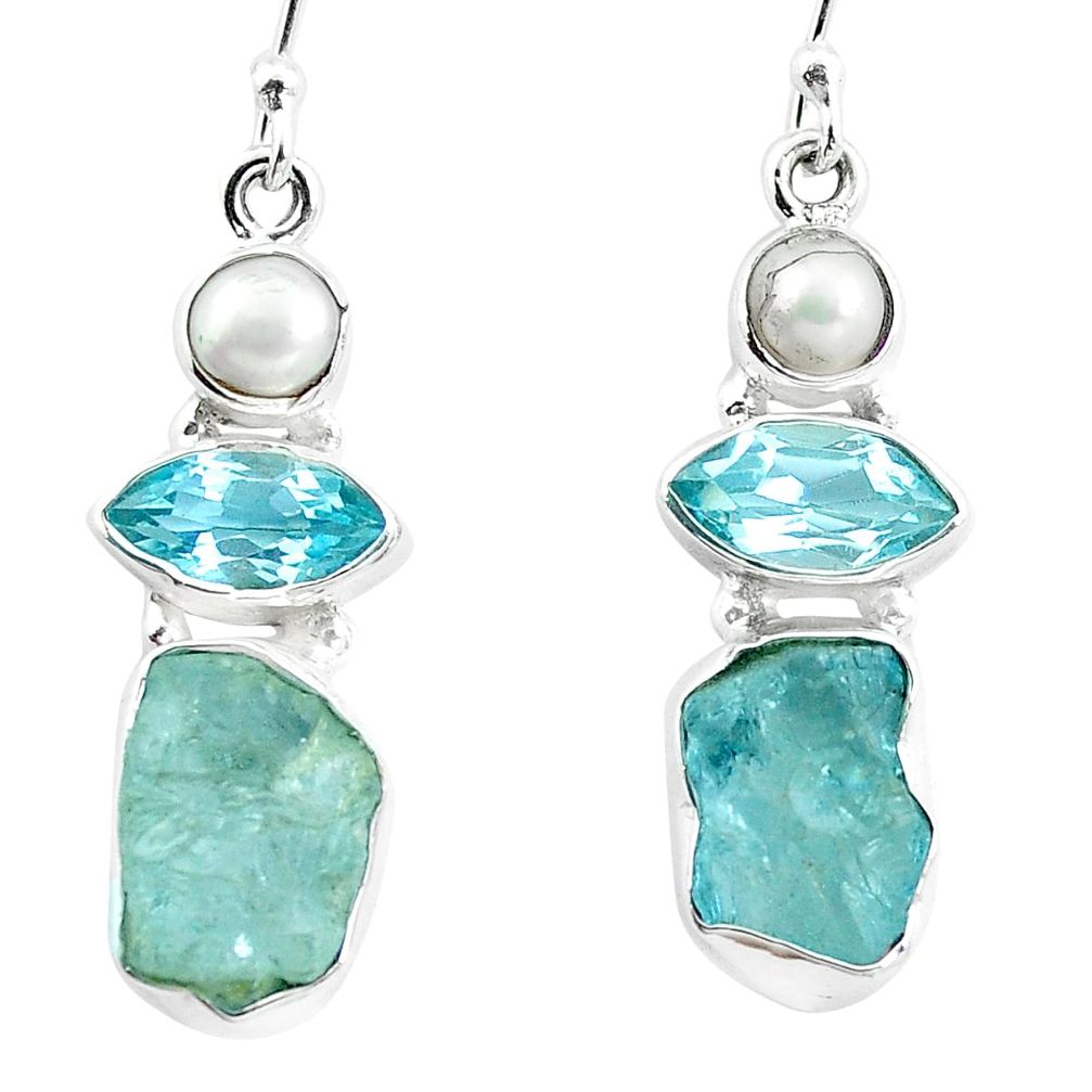 925 silver natural aqua aquamarine rough topaz dangle earrings jewelry m85348