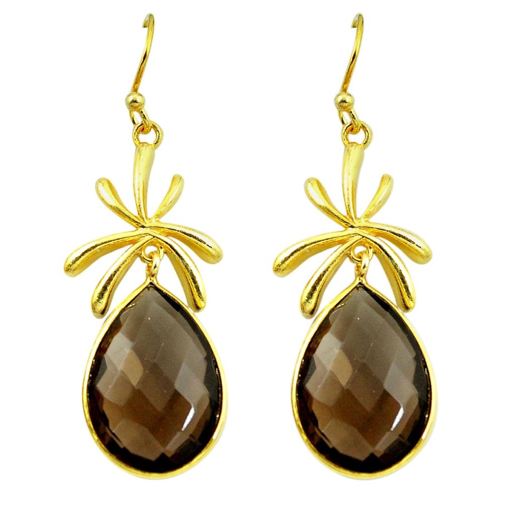 Brown smoky topaz 925 sterling silver 14k gold dangle earrings jewelry m85383