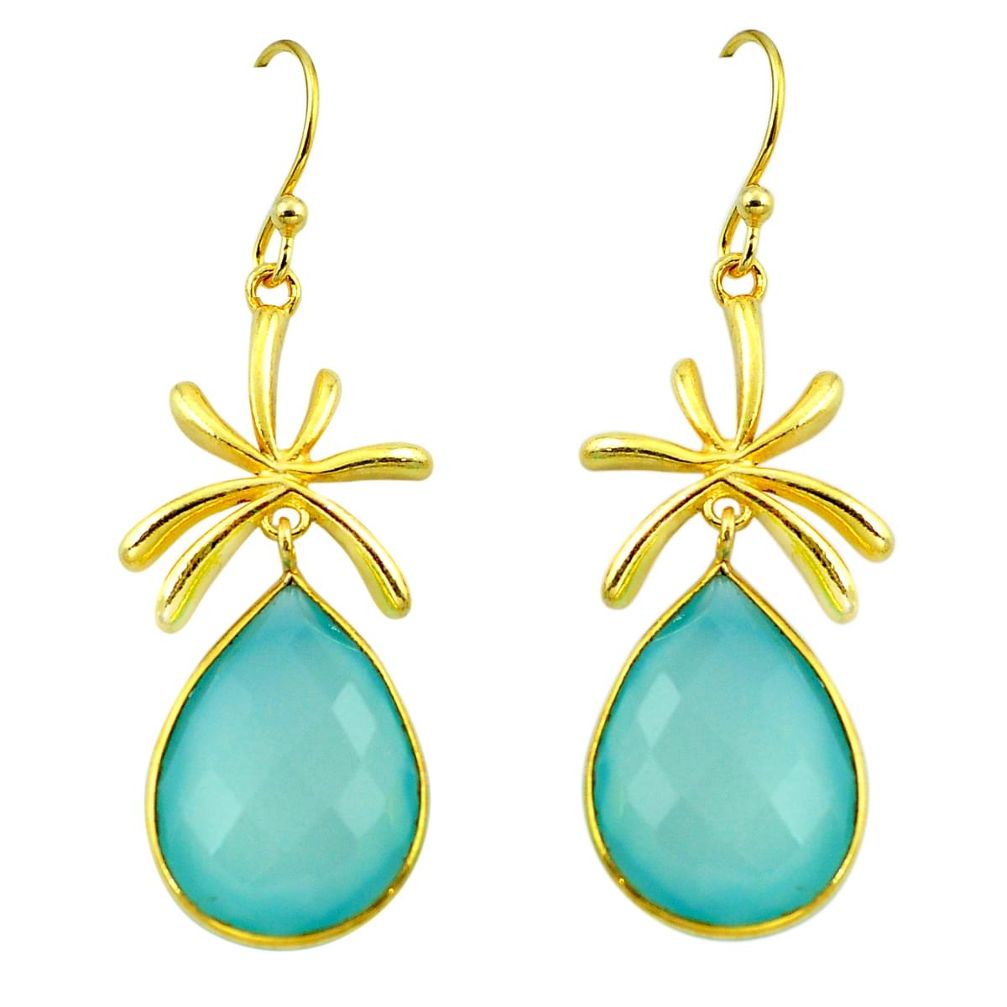 925 silver natural aqua chalcedony 14k gold dangle earrings jewelry m85384