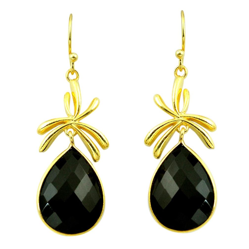 Natural black onyx 925 sterling silver 14k gold dangle earrings m85389
