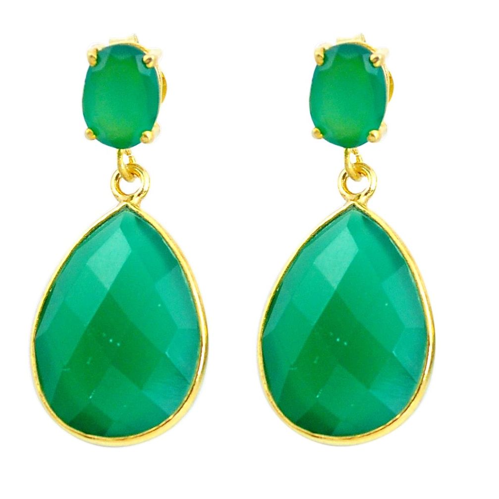 Natural green chalcedony 925 silver 14k gold dangle earrings m85394