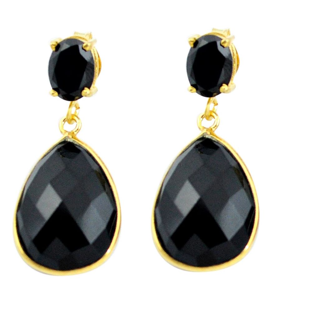 Natural black onyx 925 sterling silver 14k gold dangle earrings m85398