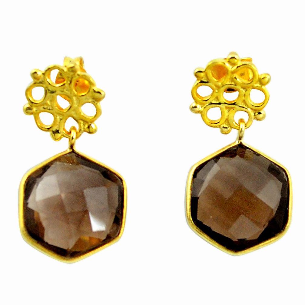 925 sterling silver brown smoky topaz 14k gold dangle earrings jewelry m85410