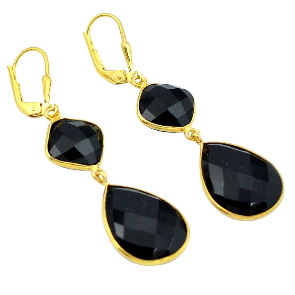 Natural black onyx 925 sterling silver 14k gold dangle earrings m85414