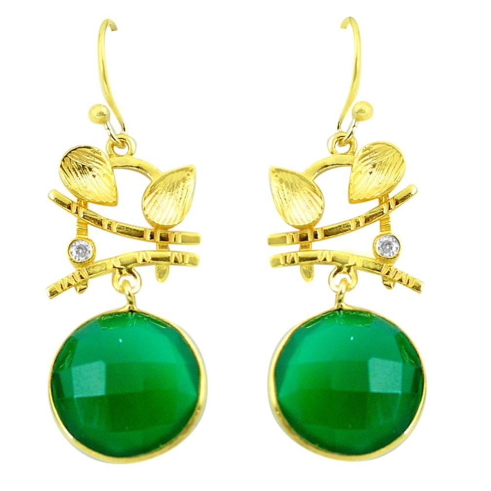 Natural green chalcedony 925 silver 14k gold dangle leaf earrings m85445
