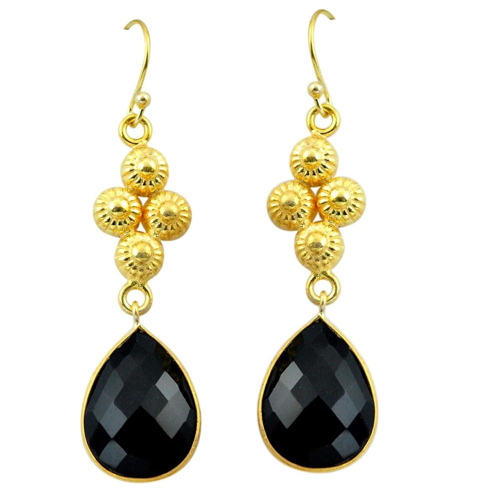 Natural black onyx 925 sterling silver 14k gold dangle earrings m85453