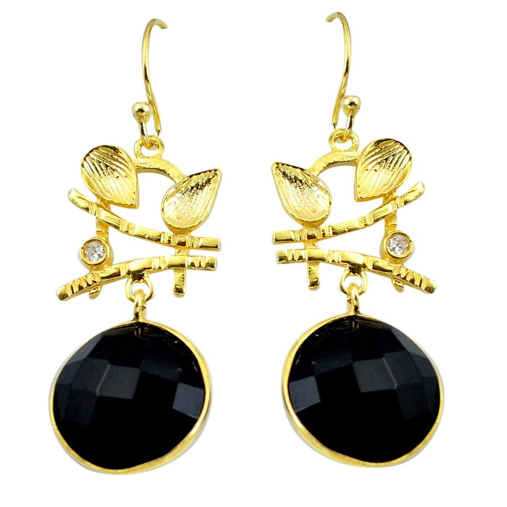 925 silver natural black onyx topaz 14k gold dangle leaf earrings jewelry m85467