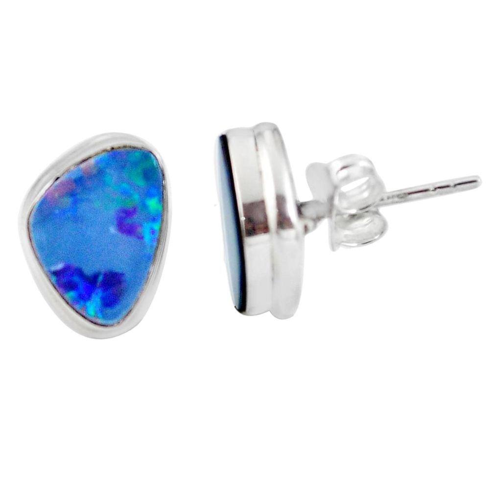 6.19cts natural blue doublet opal australian 925 silver stud earrings m85502