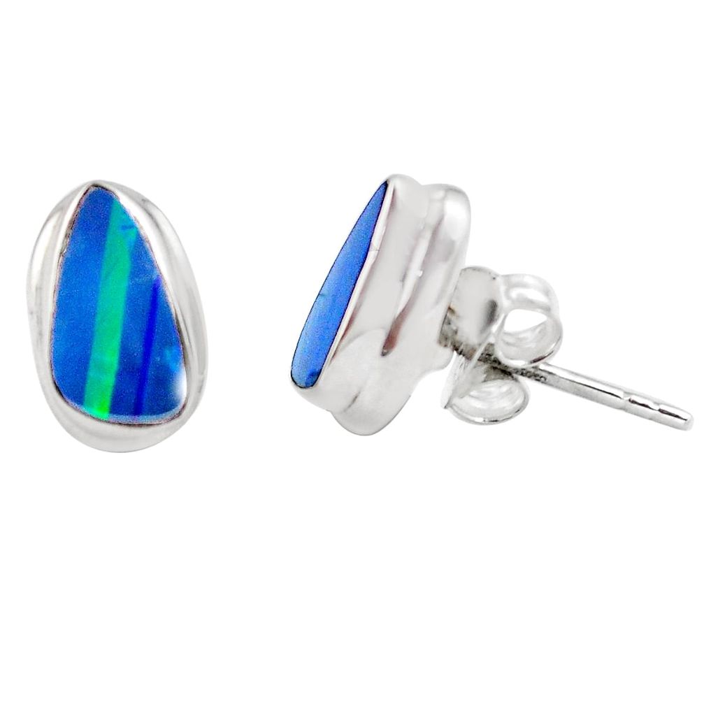 4.69cts natural blue doublet opal australian 925 silver stud earrings m85503