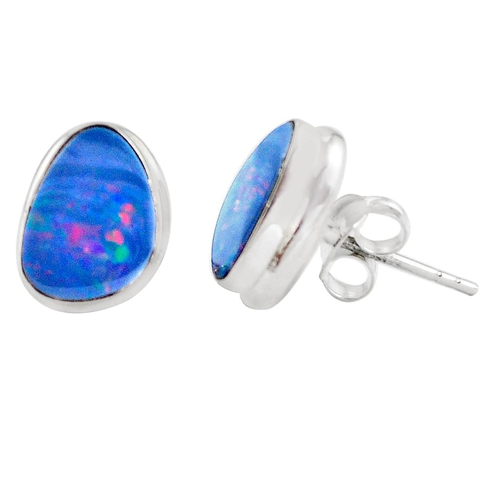 5.76cts natural blue doublet opal australian 925 silver stud earrings m85504
