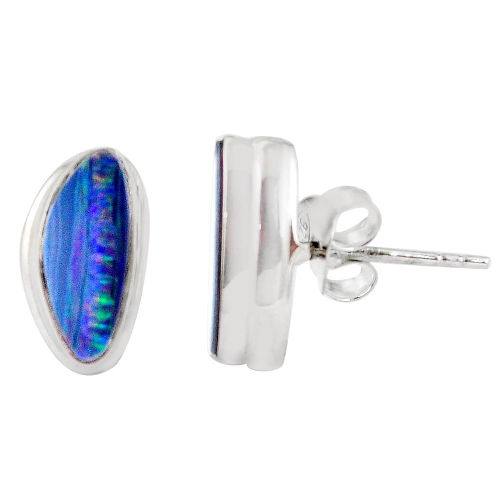 5.72cts natural blue doublet opal australian 925 silver stud earrings m85505