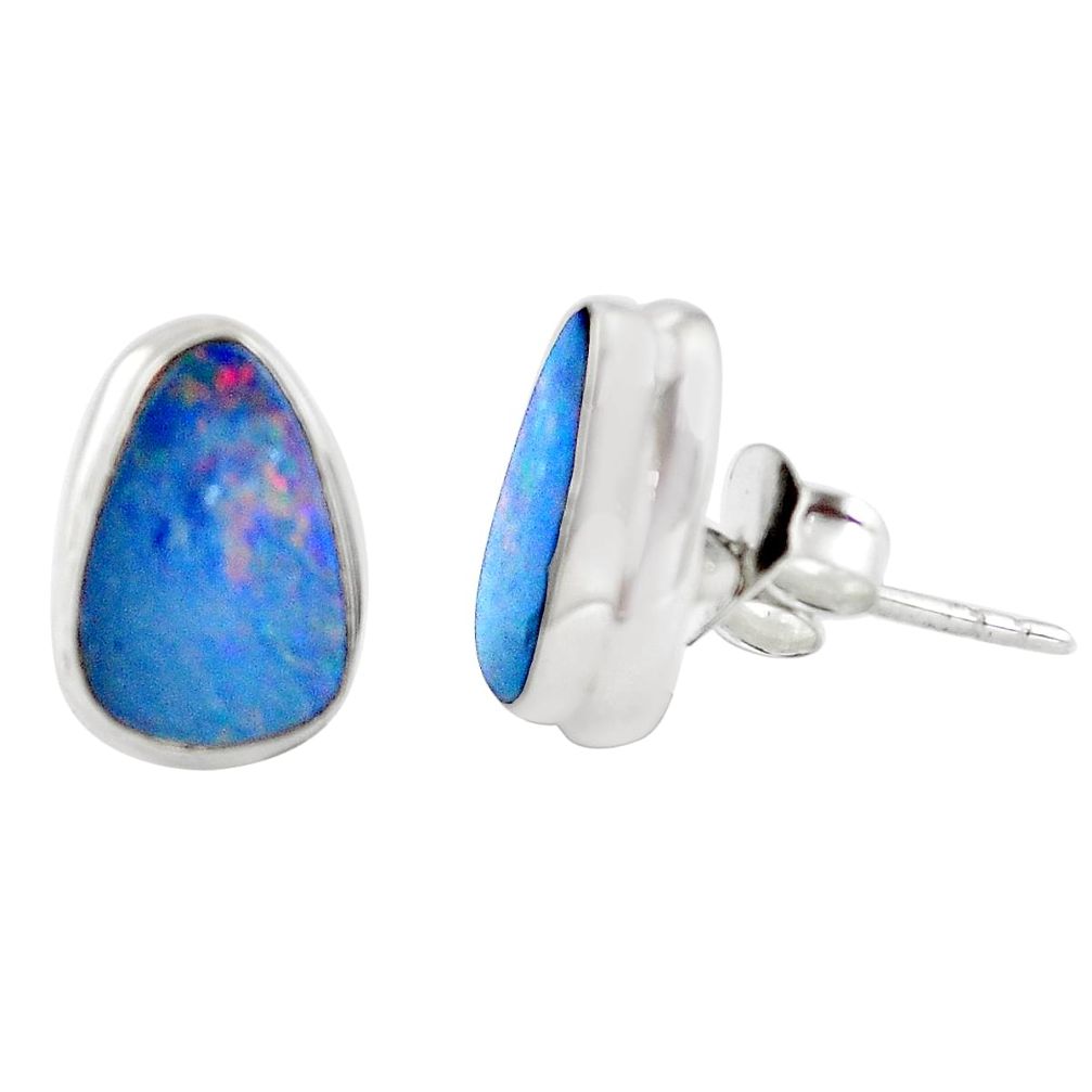 5.49cts natural blue doublet opal australian 925 silver stud earrings m85506