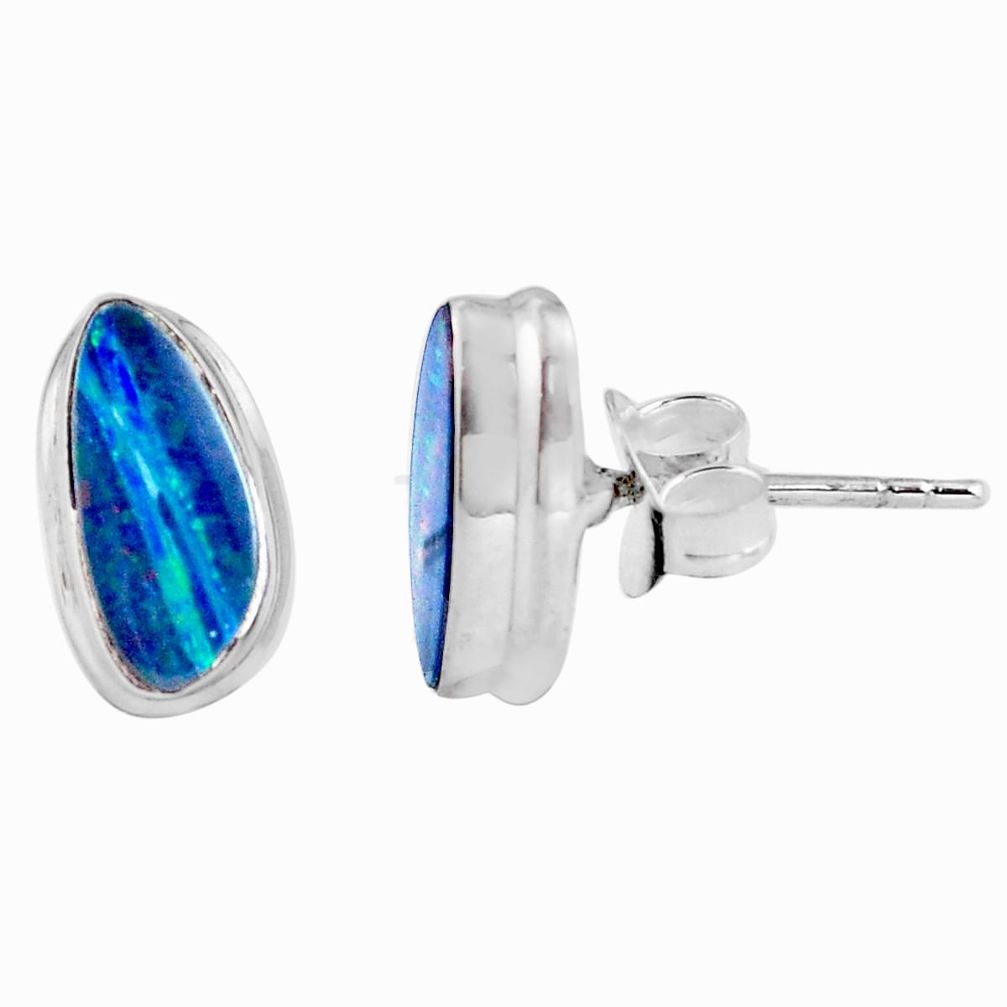 4.96cts natural blue doublet opal australian 925 silver stud earrings m85507