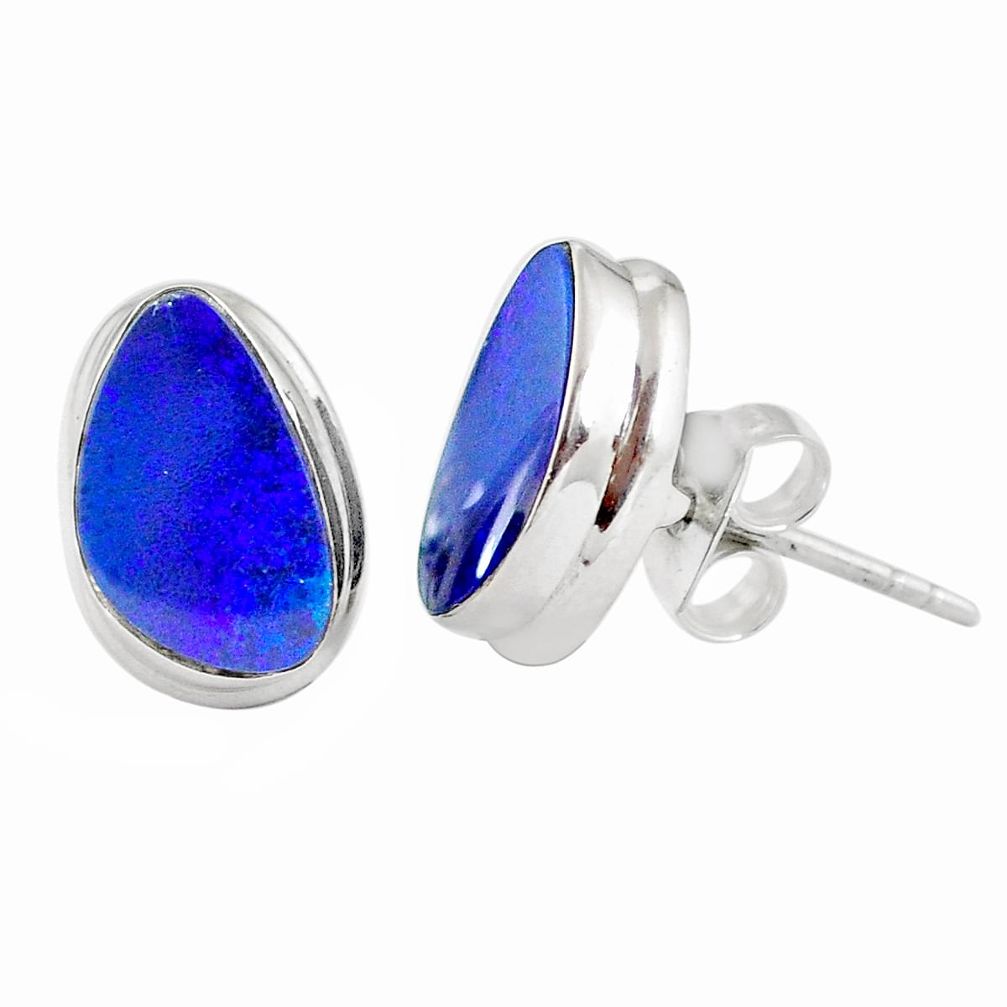 5.76cts natural blue doublet opal australian 925 silver stud earrings m85509