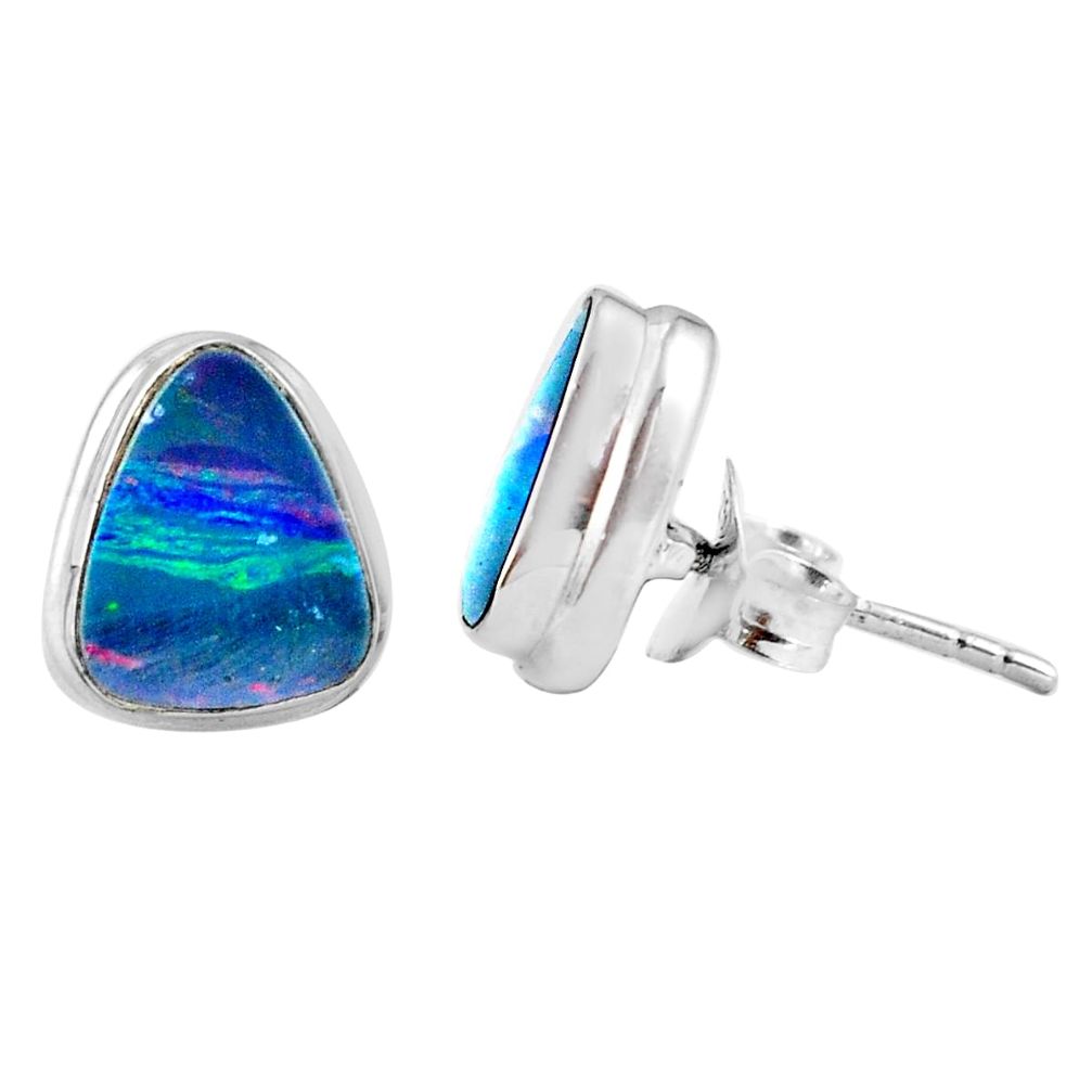 5.49cts natural blue doublet opal australian 925 silver stud earrings m85510