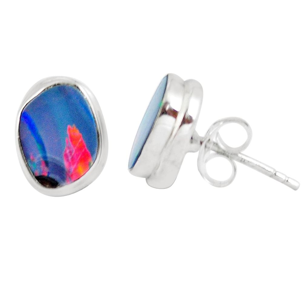 5.49cts natural blue doublet opal australian 925 silver stud earrings m85511