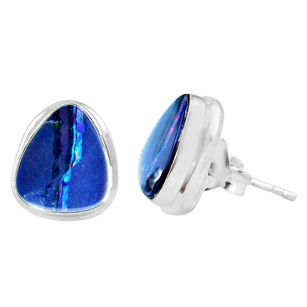 7.39cts natural blue doublet opal australian 925 silver stud earrings m85514