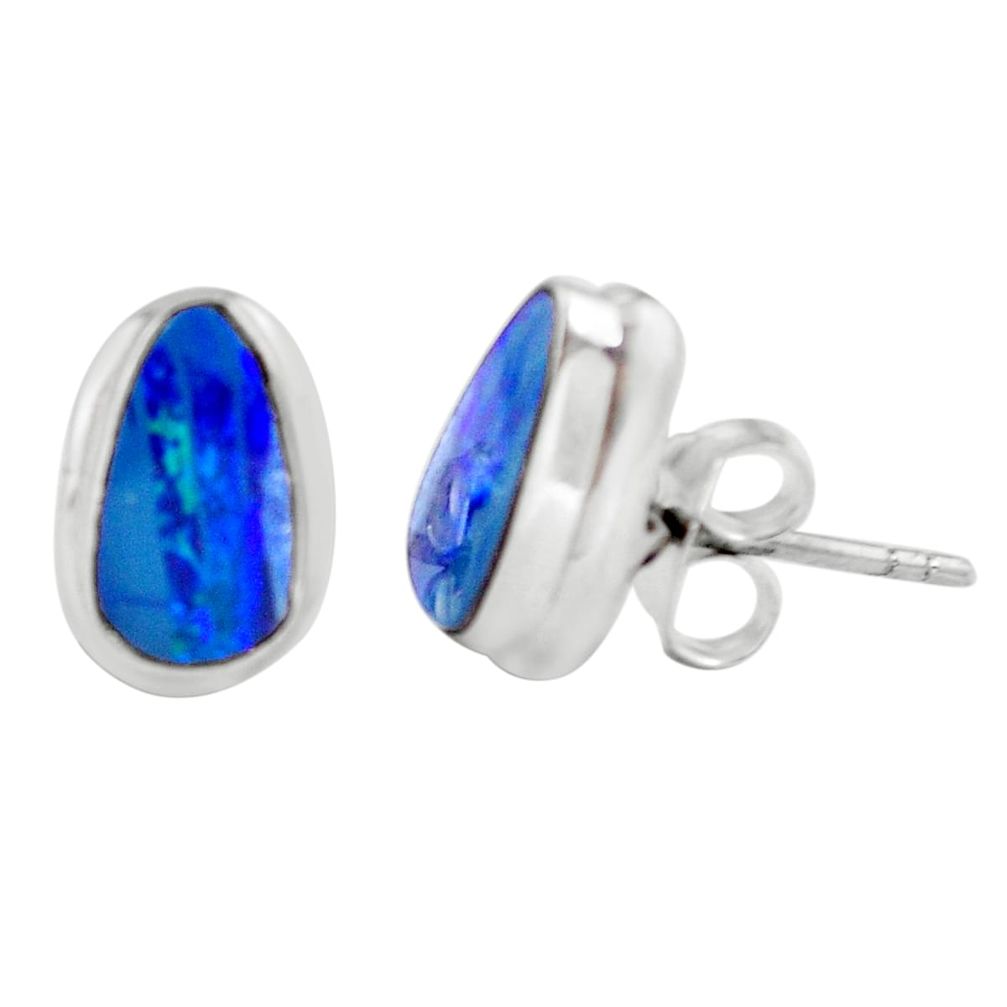 4.69cts natural blue doublet opal australian 925 silver stud earrings m85515