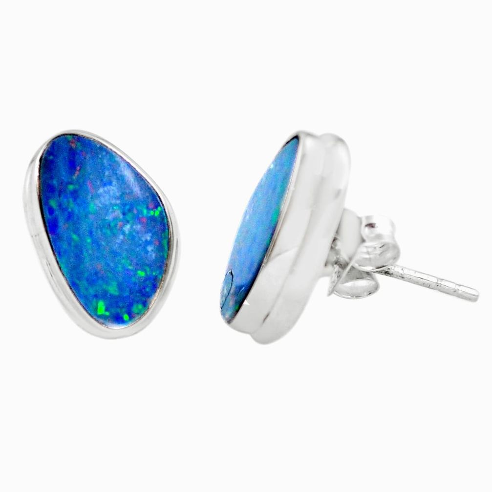6.61cts natural blue doublet opal australian 925 silver stud earrings m85517