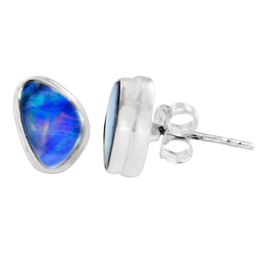 4.71cts natural blue doublet opal australian 925 silver stud earrings m85518