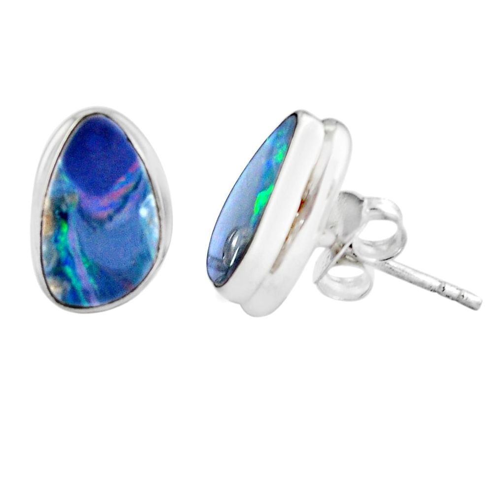 5.11cts natural blue doublet opal australian 925 silver stud earrings m85519