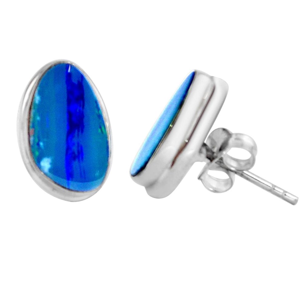 6.59cts natural blue doublet opal australian 925 silver stud earrings m85520