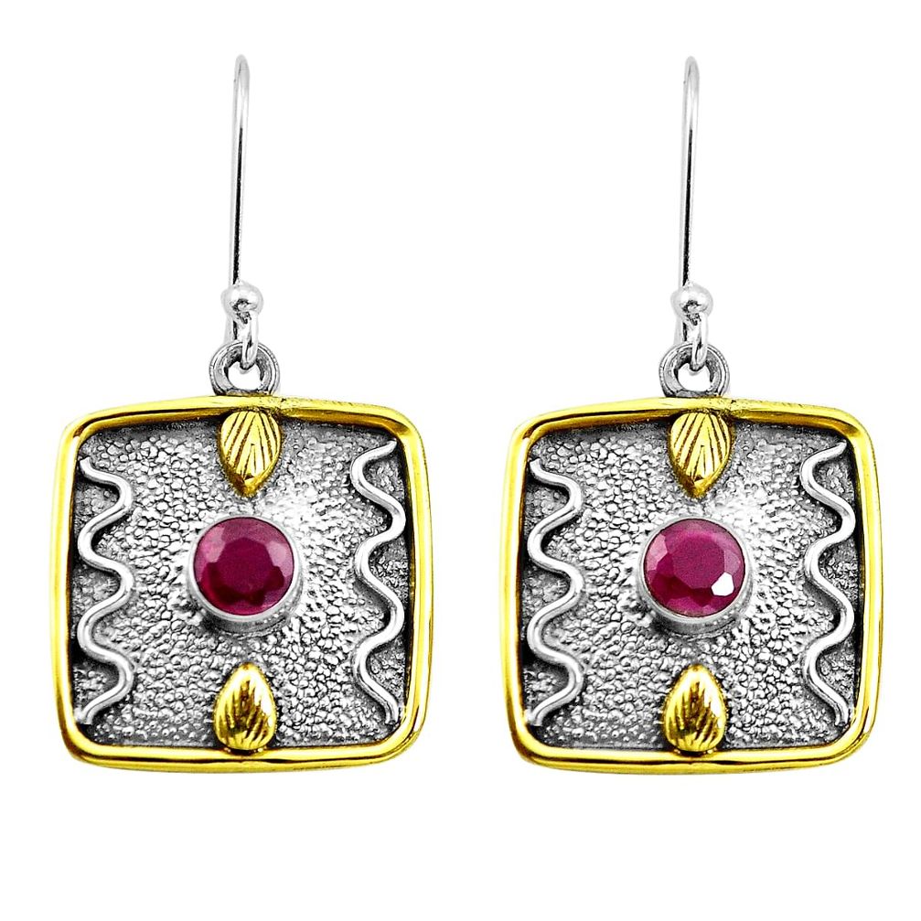 925 sterling silver natural pink ruby two tone dangle victorian earrings m85644