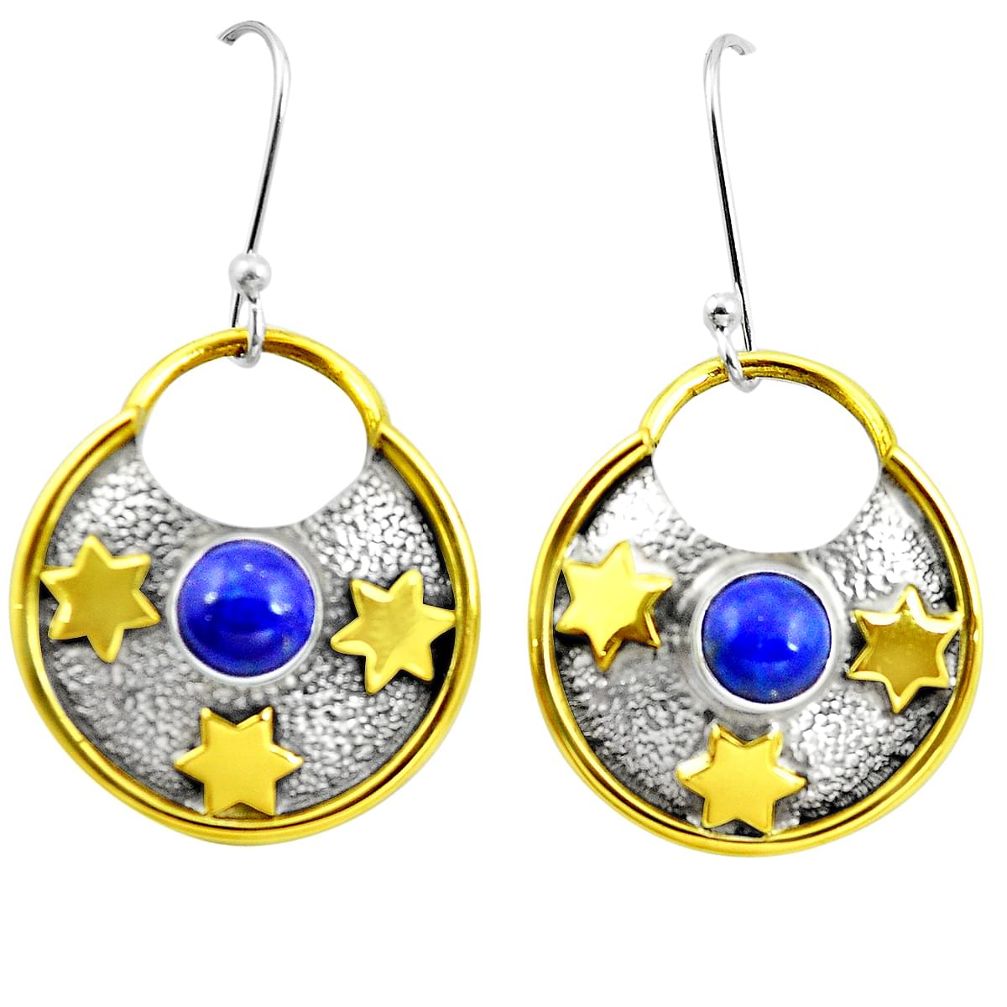 Natural blue lapis lazuli 925 silver two tone dangle victorian earrings m85662