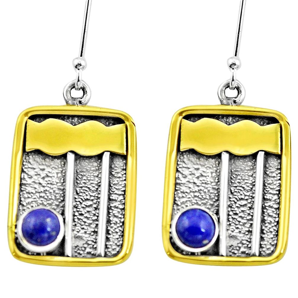 Natural blue lapis lazuli 925 silver two tone dangle victorian earrings m85663