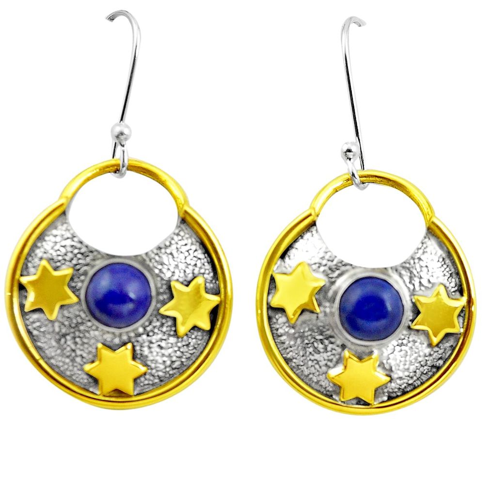 Natural blue lapis lazuli 925 sterling silver two tone victorian earrings m85680