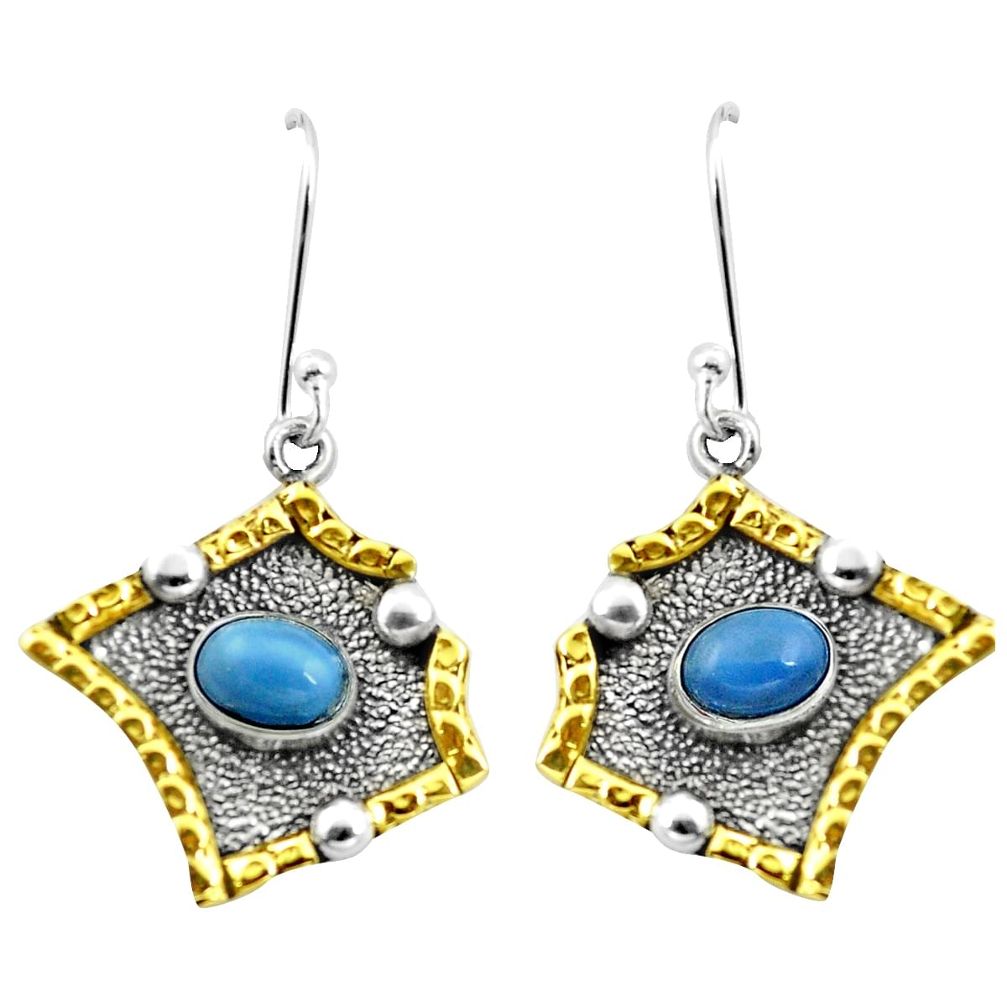 Natural blue owyhee opal 925 silver two tone dangle victorian earrings m85703
