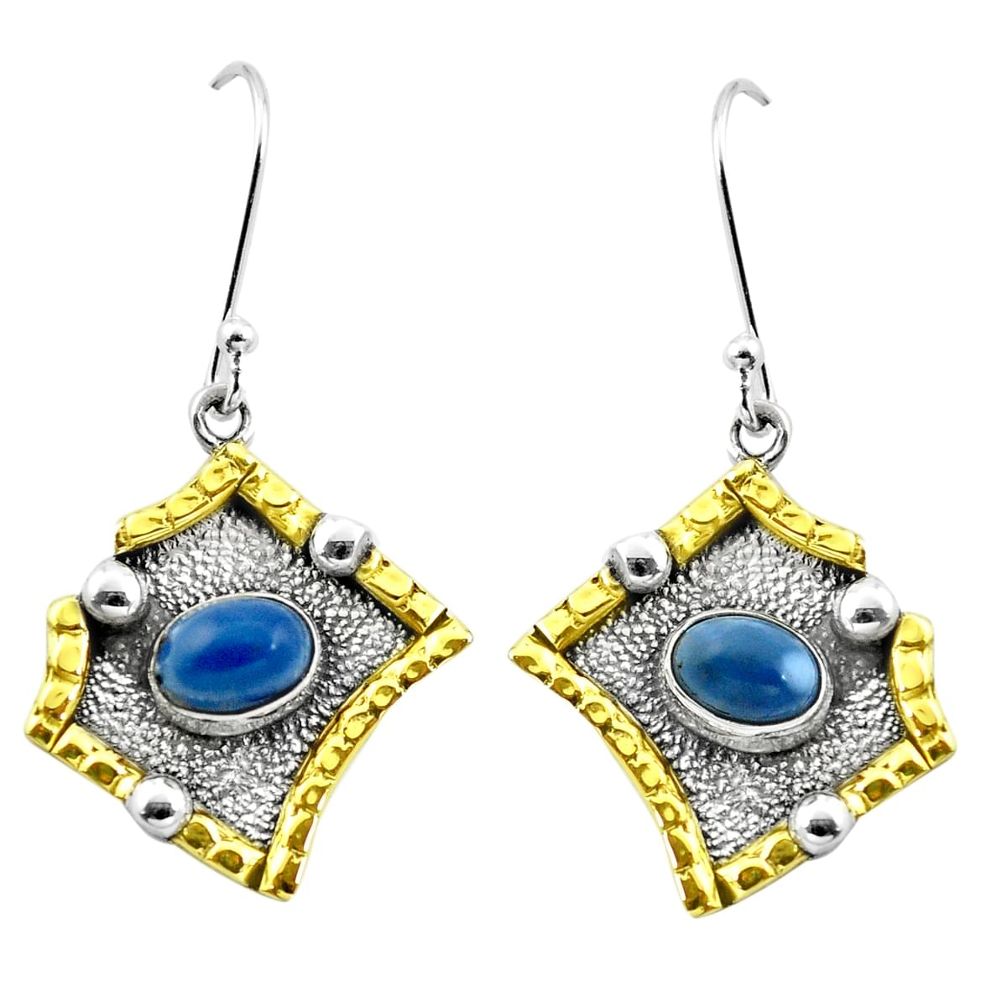 Natural blue owyhee opal 925 silver two tone dangle victorian earrings m85709