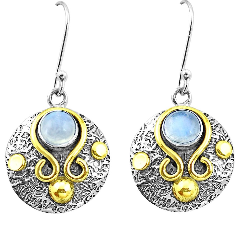 Natural rainbow moonstone 925 silver two tone dangle victorian earrings m85722