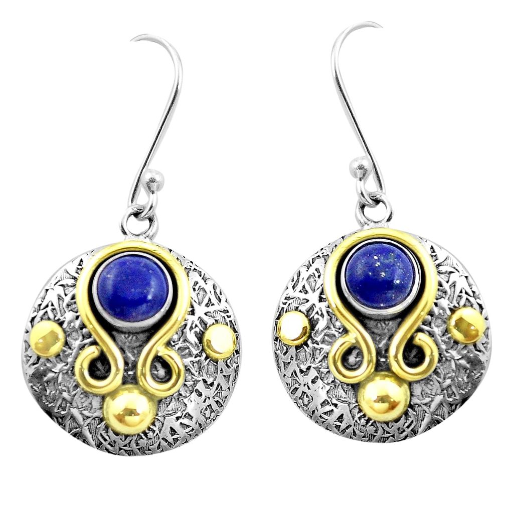 Natural blue lapis lazuli 925 sterling silver two tone victorian earrings m85727
