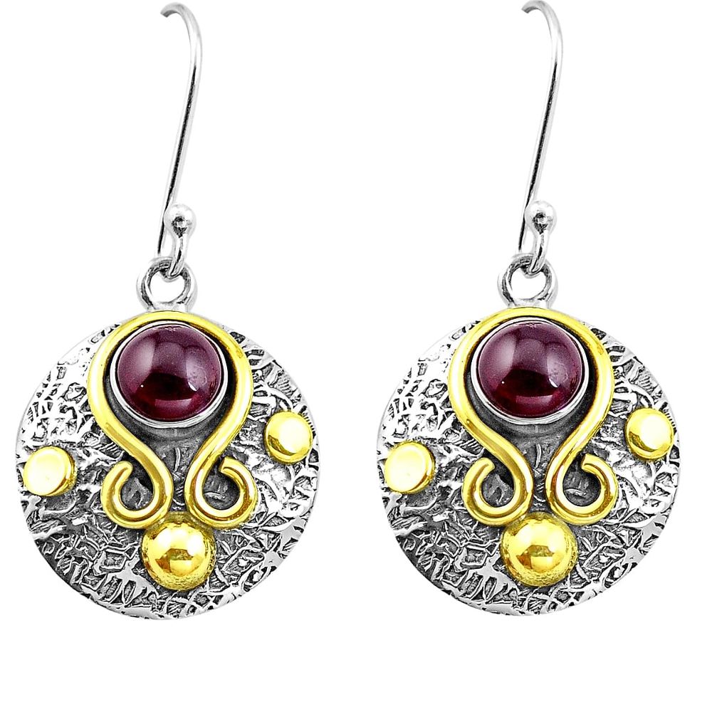 Natural red garnet 925 sterling silver two tone dangle victorian earrings m85733