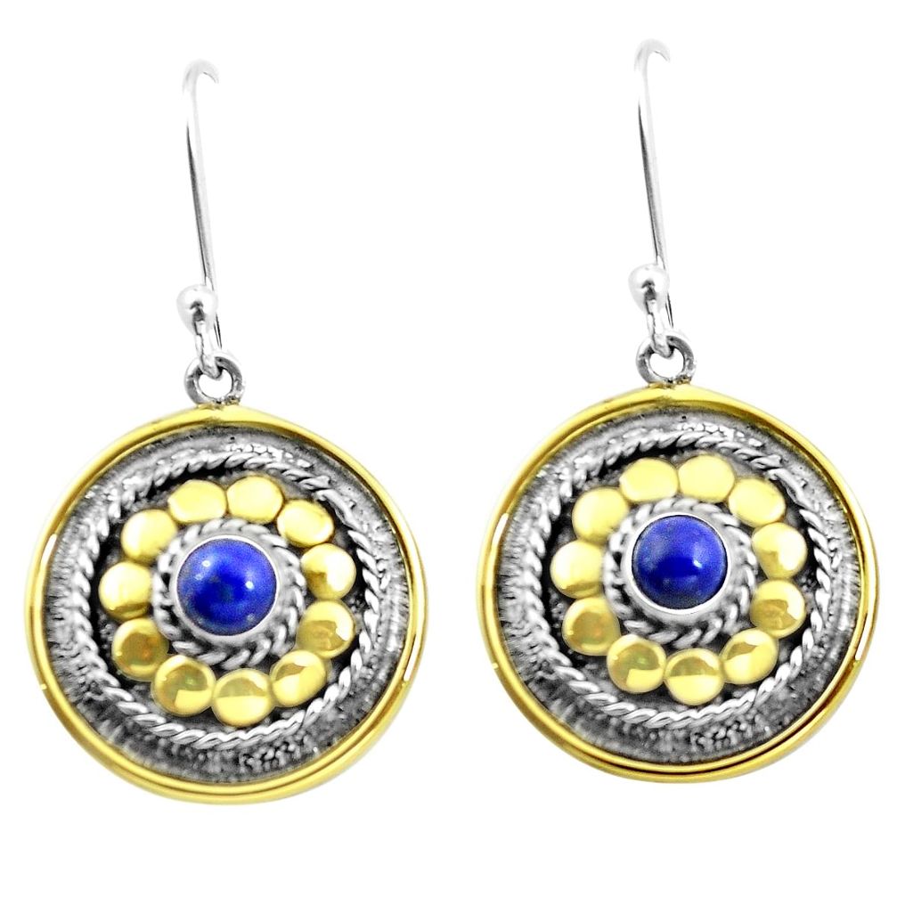 Natural blue lapis lazuli 925 silver two tone victorian earrings jewelry m85746