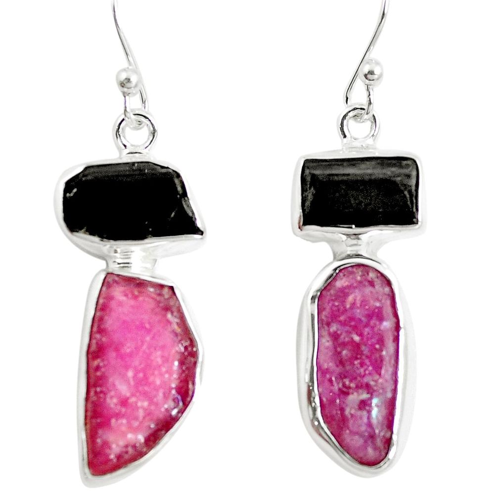 15.85cts natural pink ruby rough 925 silver dangle earrings jewelry m87023