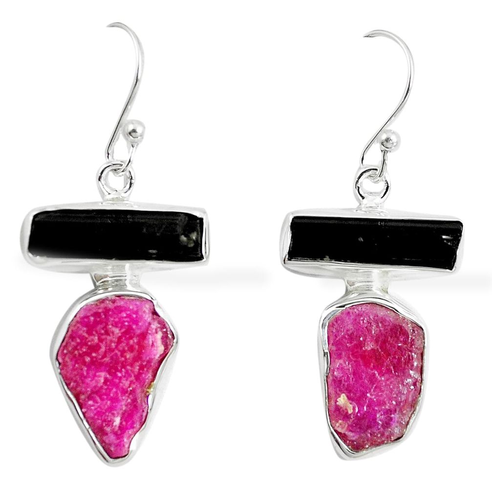 925 silver 15.80cts natural pink ruby rough dangle earrings jewelry m87024