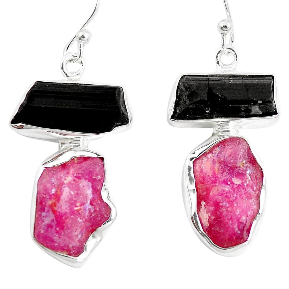 925 silver 19.02cts natural pink ruby rough dangle earrings jewelry m87030