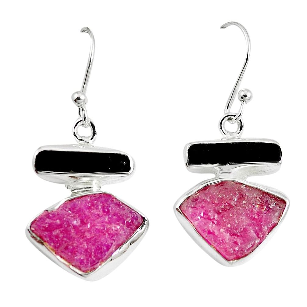 14.33cts natural pink ruby rough 925 sterling silver dangle earrings m87031