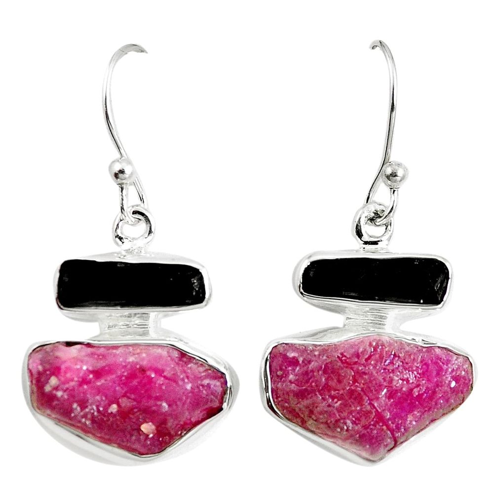 14.33cts natural pink ruby rough 925 sterling silver dangle earrings m87032