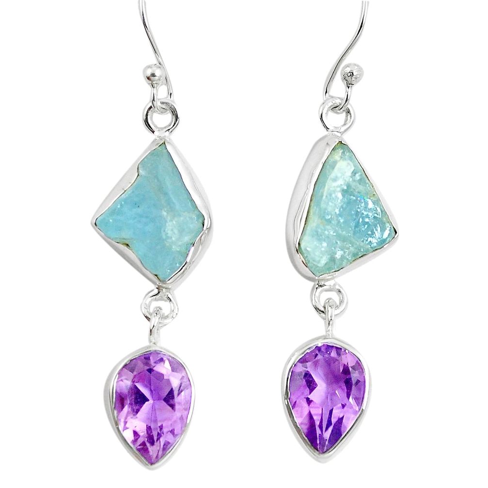 Natural aqua aquamarine rough 925 silver dangle earrings jewelry m87127