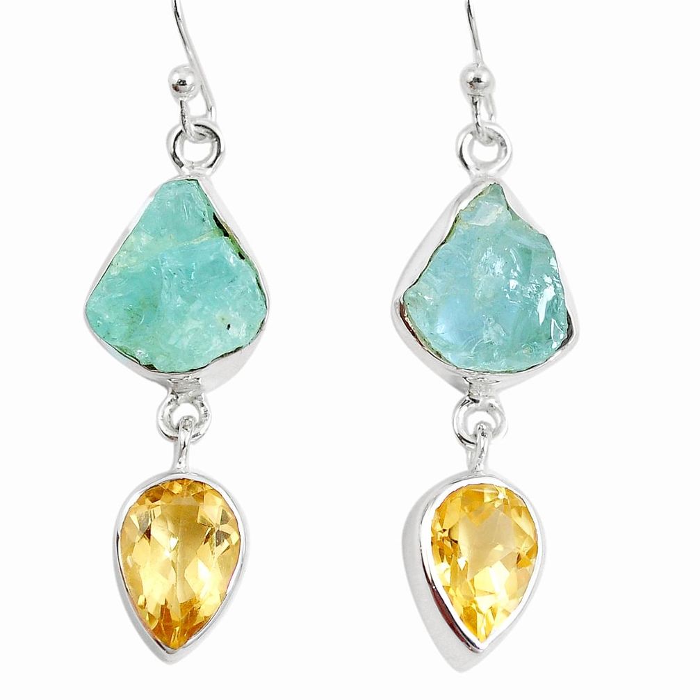 Natural aqua aquamarine rough citrine 925 silver dangle earrings m87129